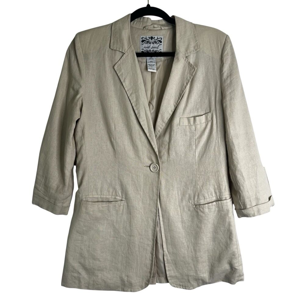 Vintage WET SEAL Y2K Linen Blazer Jacket Sz M Tan Preppy Office Siren Classic